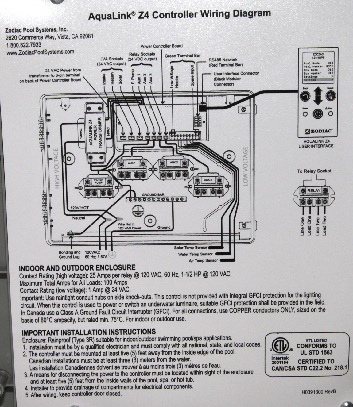 New Jandy Zodiac AquaLink Z4 Pool & Spa Automation System Indoor